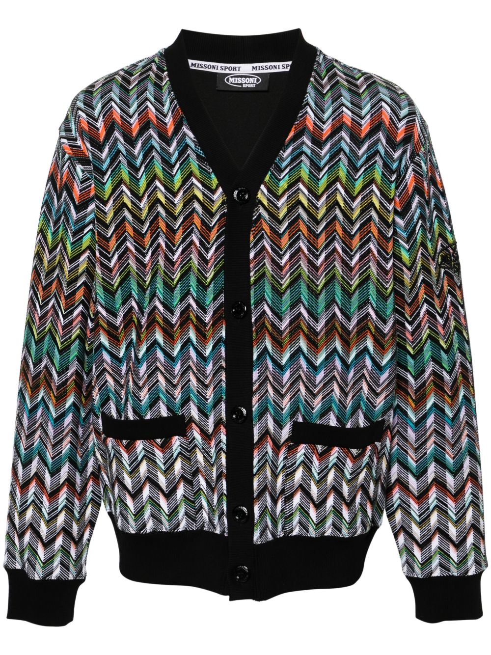 Missoni logo刺绣Z字形图案开衫 - 黑色
