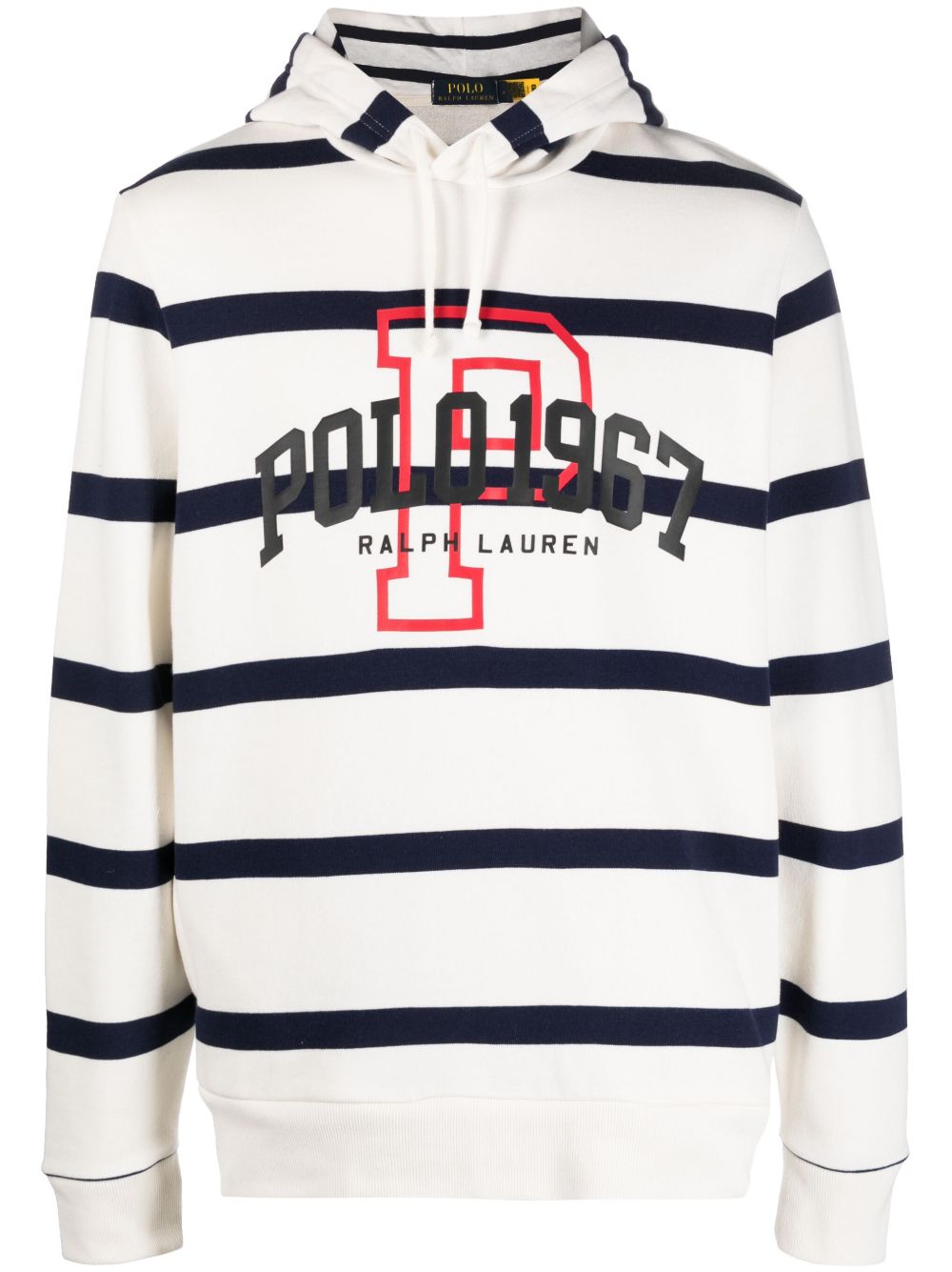 Polo Ralph Lauren logo印花条纹棉连帽衫 - 白色
