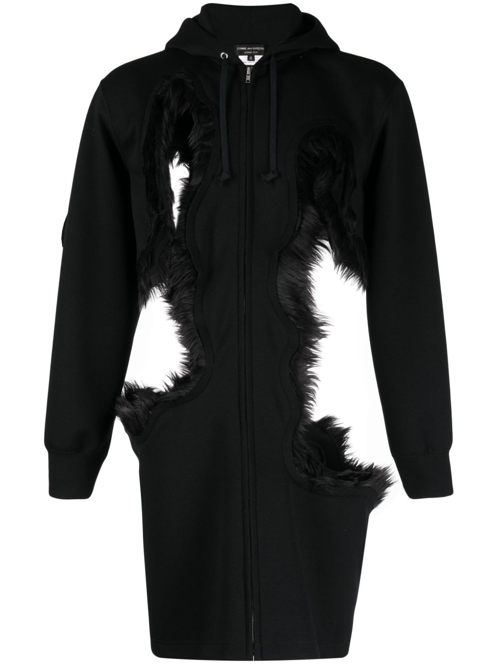 Comme des Garçons Homme Plus 镂空人造皮草边饰连帽衫 - 黑色