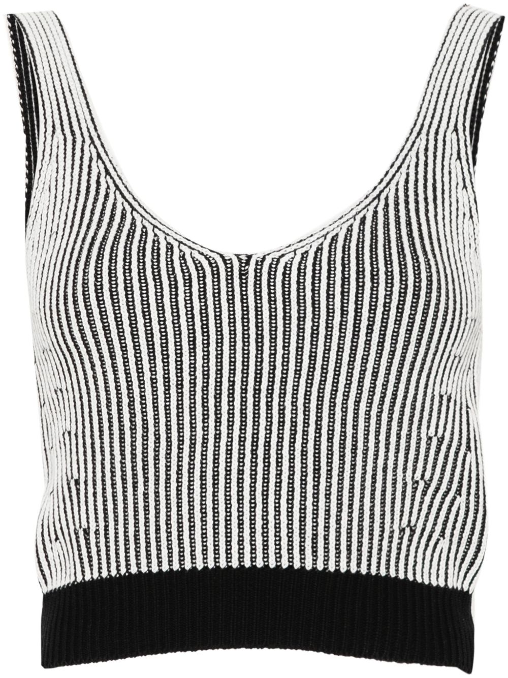 DKNY V领罗纹针织上衣 - 黑色