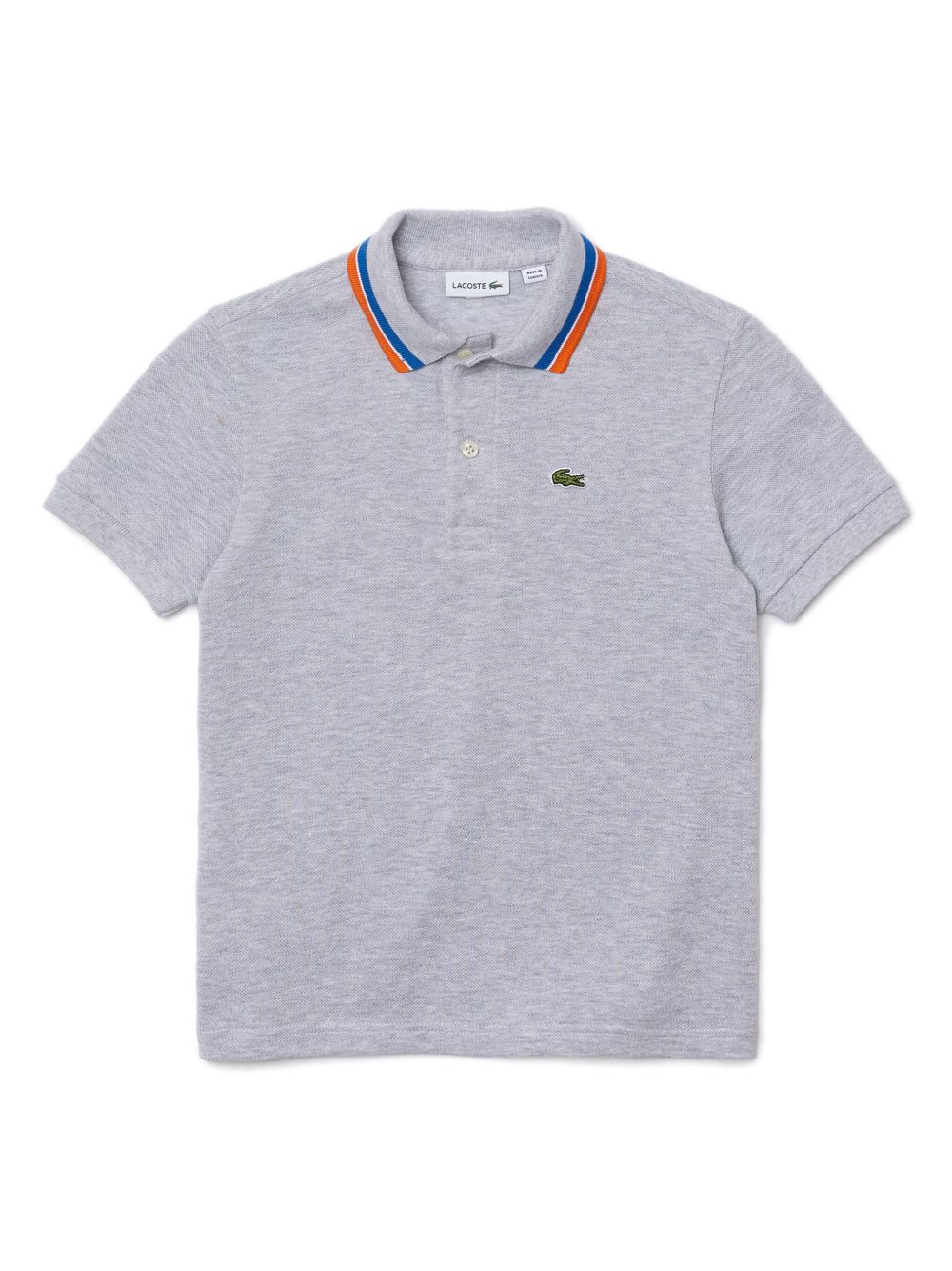 Lacoste Kids 条纹领棉polo衫 - 灰色