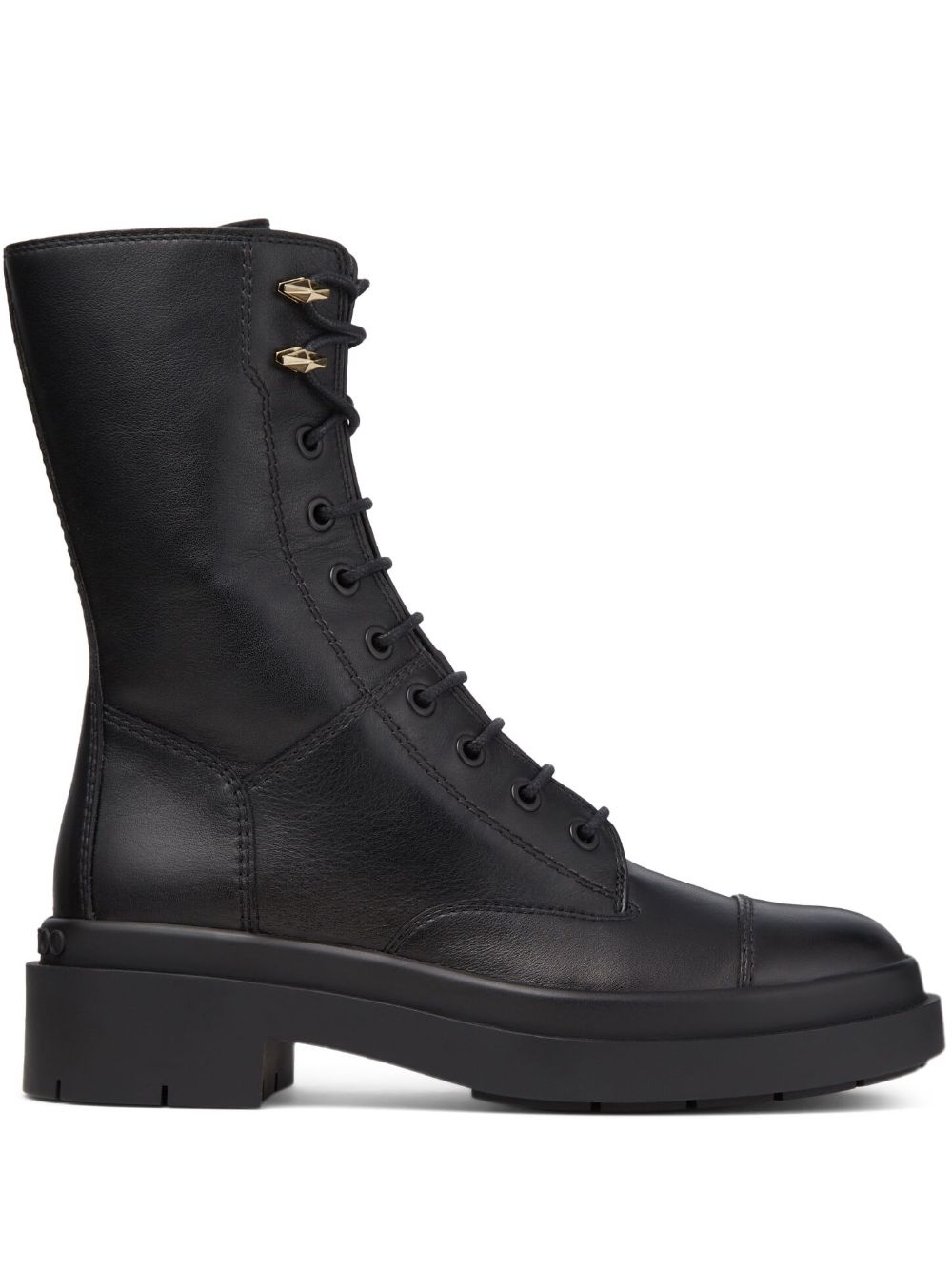Jimmy Choo Nari 系带皮质中筒靴 - 黑色