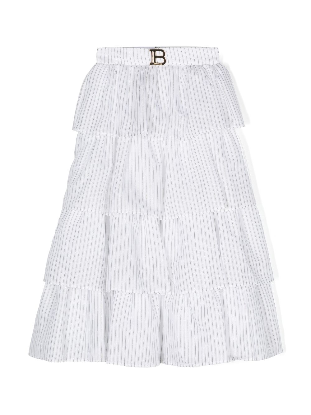 Balmain Kids logo标牌条纹半身裙 - 白色