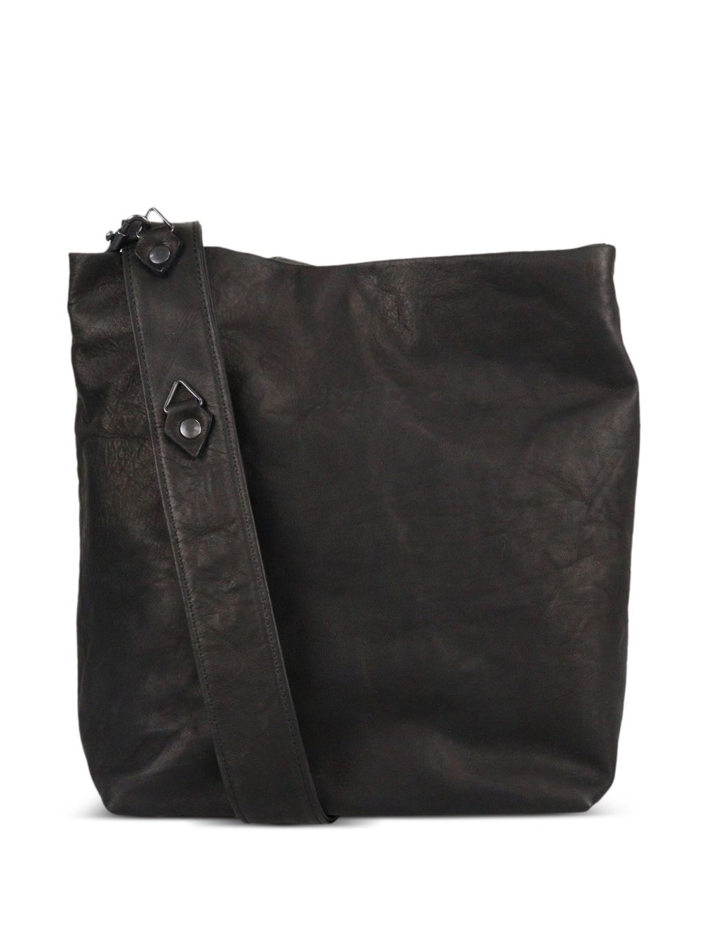Yohji Yamamoto 皮质缀饰单肩包 - 黑色