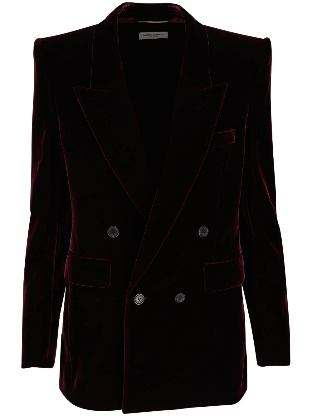 Saint Laurent 丝绒效果尖翻领西装夹克 - 红色