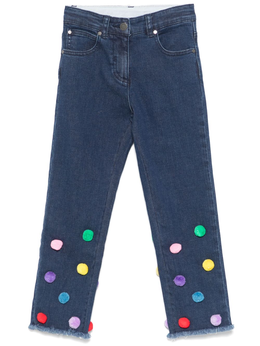 Stella McCartney Kids 绒球细节牛仔裤 - 蓝色