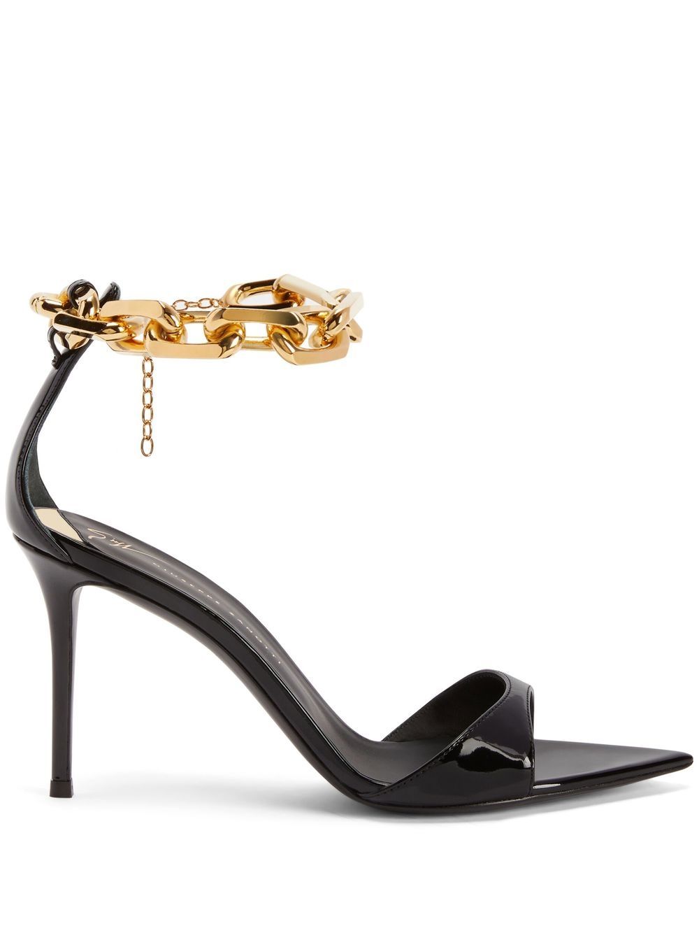 Giuseppe Zanotti 搭链边饰皮质高跟凉鞋 - 黑色