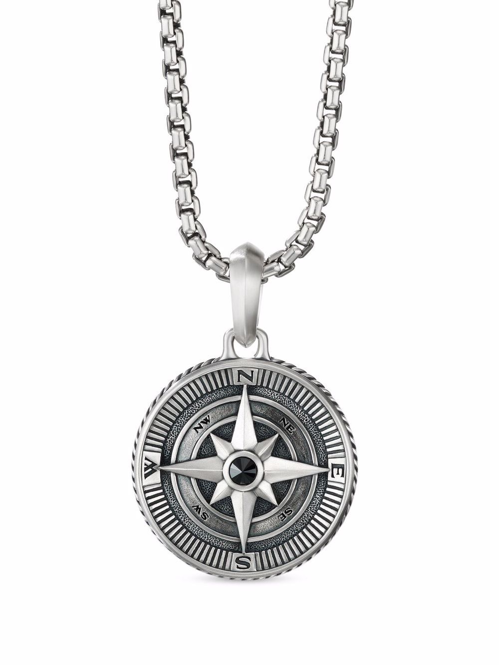 David Yurman 纯银 Maritime Compass 钻石吊坠 - 银色