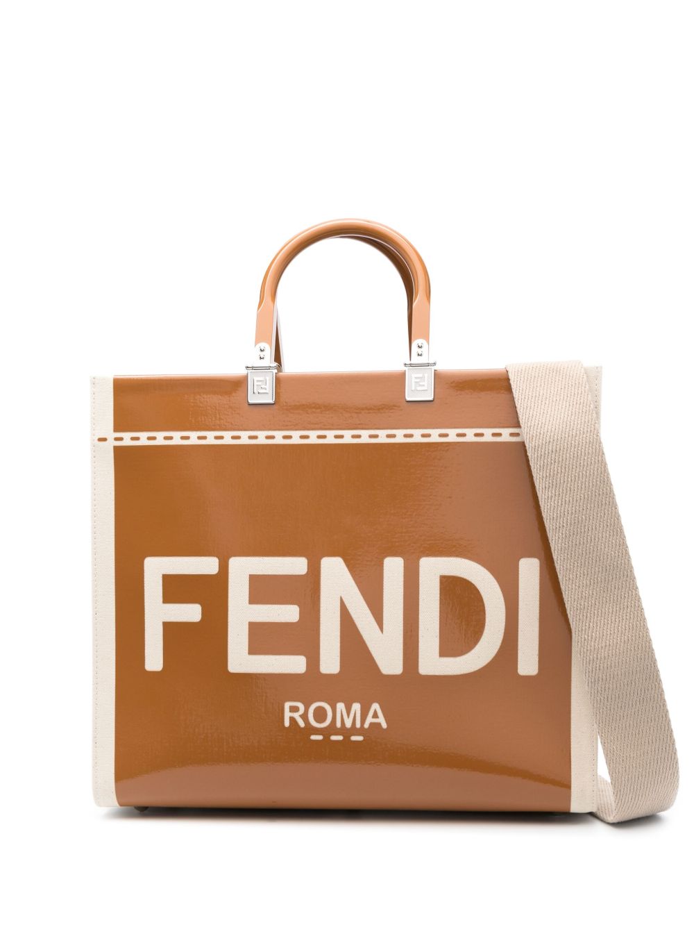 FENDI logo印花托特包 - 褐色