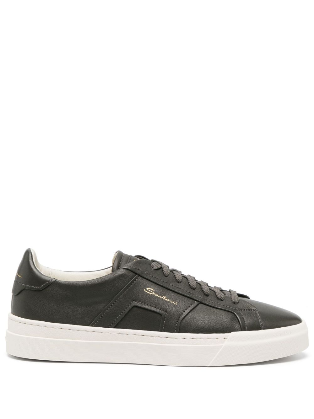 Santoni logo印花对比鞋底皮质运动鞋 - 绿色