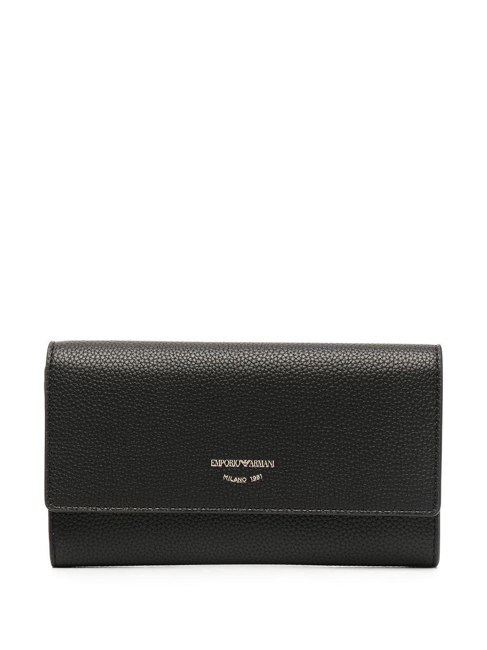 Emporio Armani logo压纹卵石纹钱包 - 黑色
