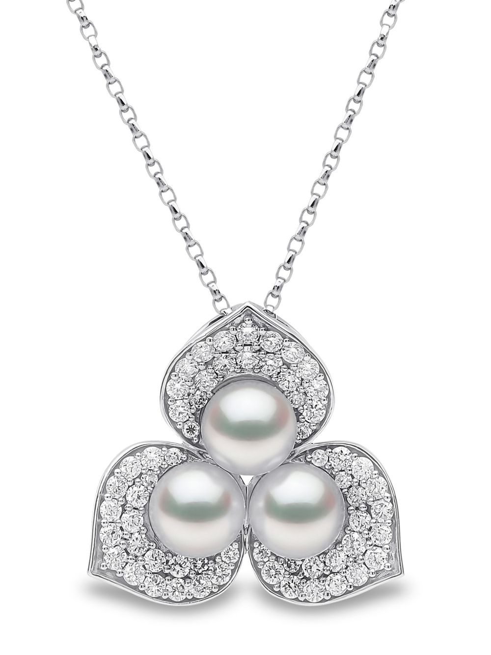 Yoko London Petal 18K 白金珍珠钻石吊坠 - 银色