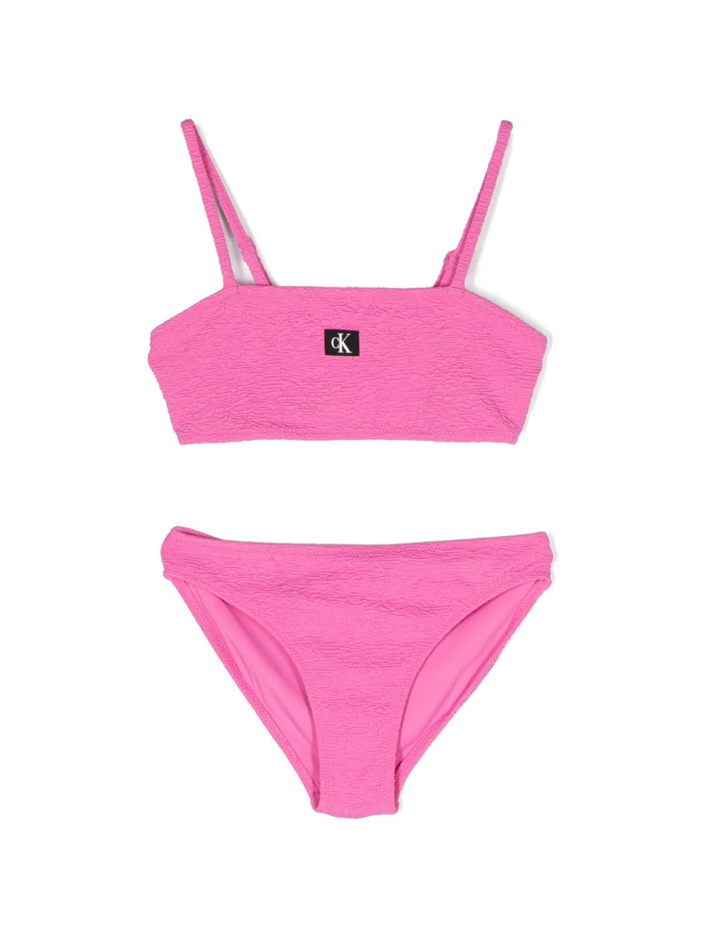 Calvin Klein Kids 褶皱抹胸式比基尼套装 - 粉色