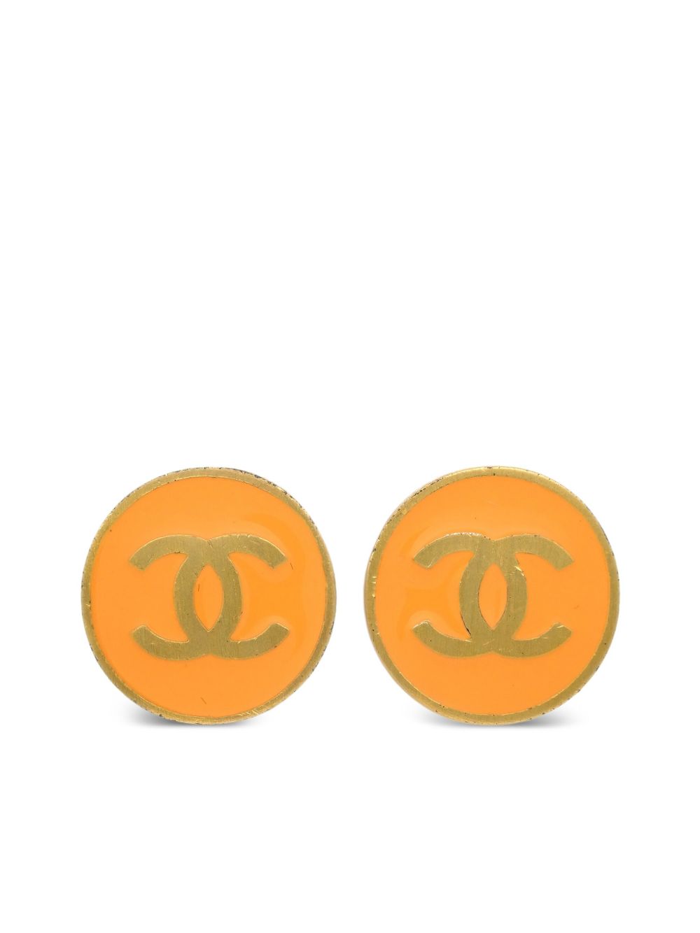 CHANEL Pre-Owned CC 纽扣形夹扣式耳环（2001年典藏款） - 橘色