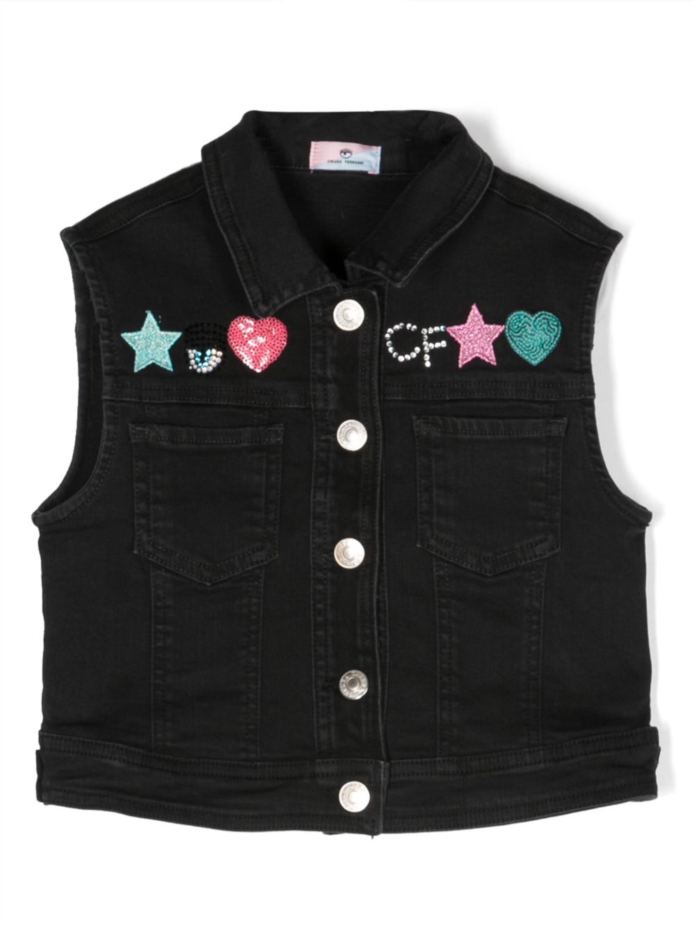 Chiara Ferragni Kids 缀饰牛仔马甲 - 黑色