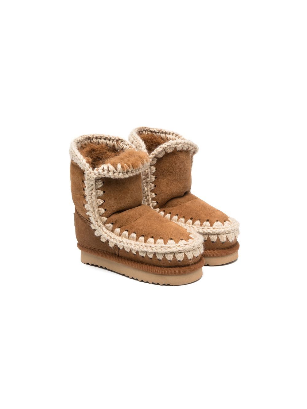 Mou Kids Eskimo Overstitching 短靴 - 褐色