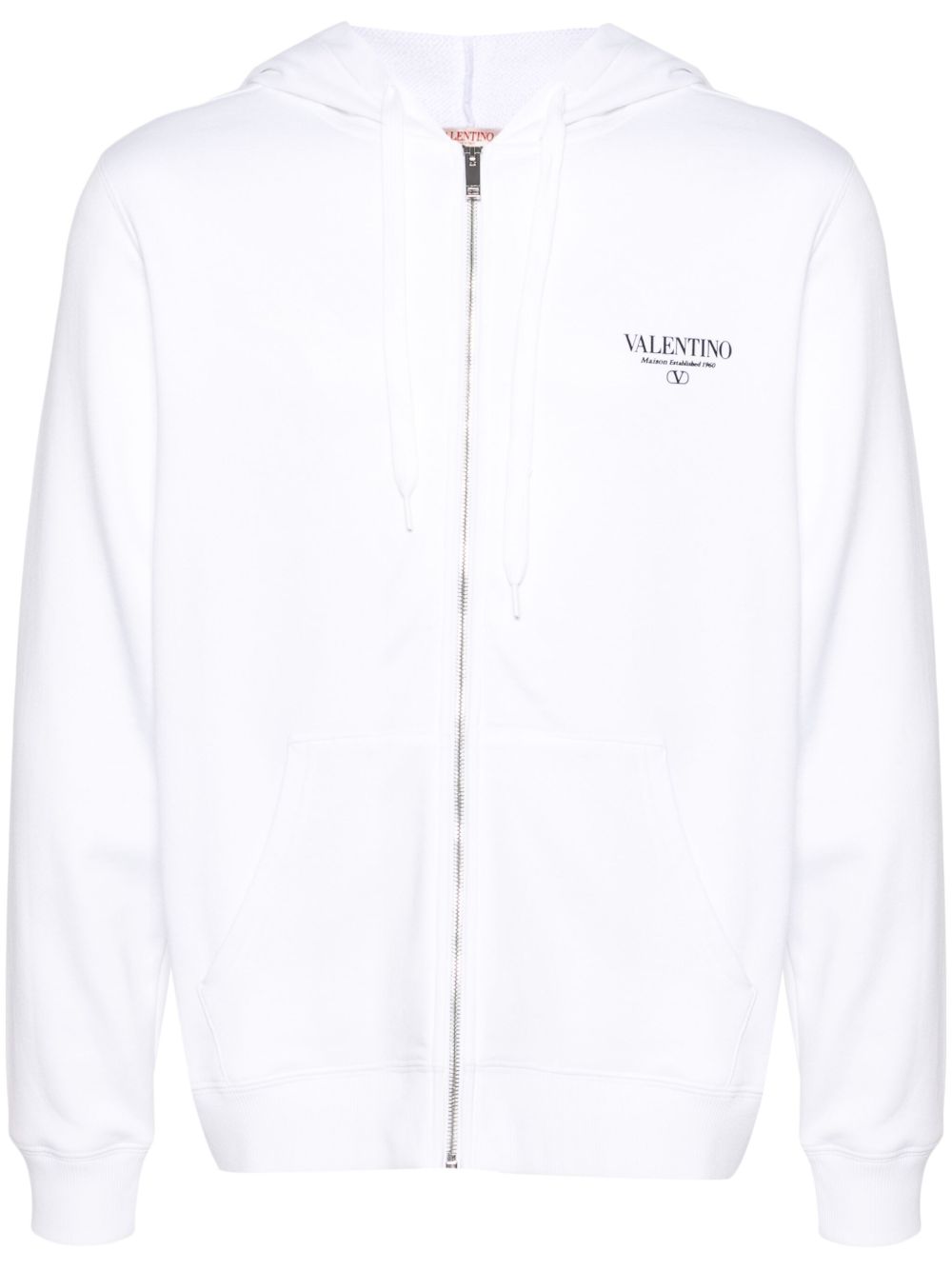 Valentino Garavani logo印花拉链连帽衫 - 白色