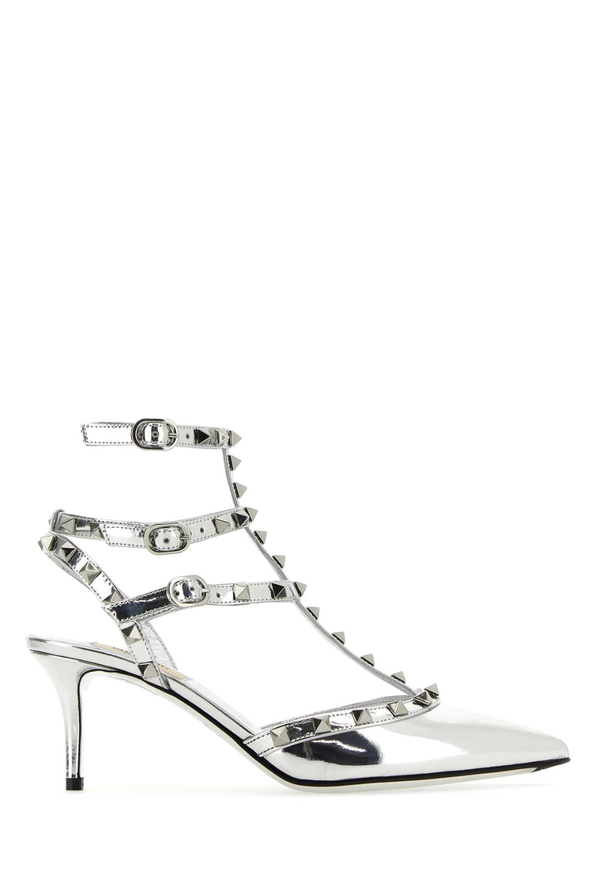 Valentino Garavani Silver Leather Rockstud Pumps