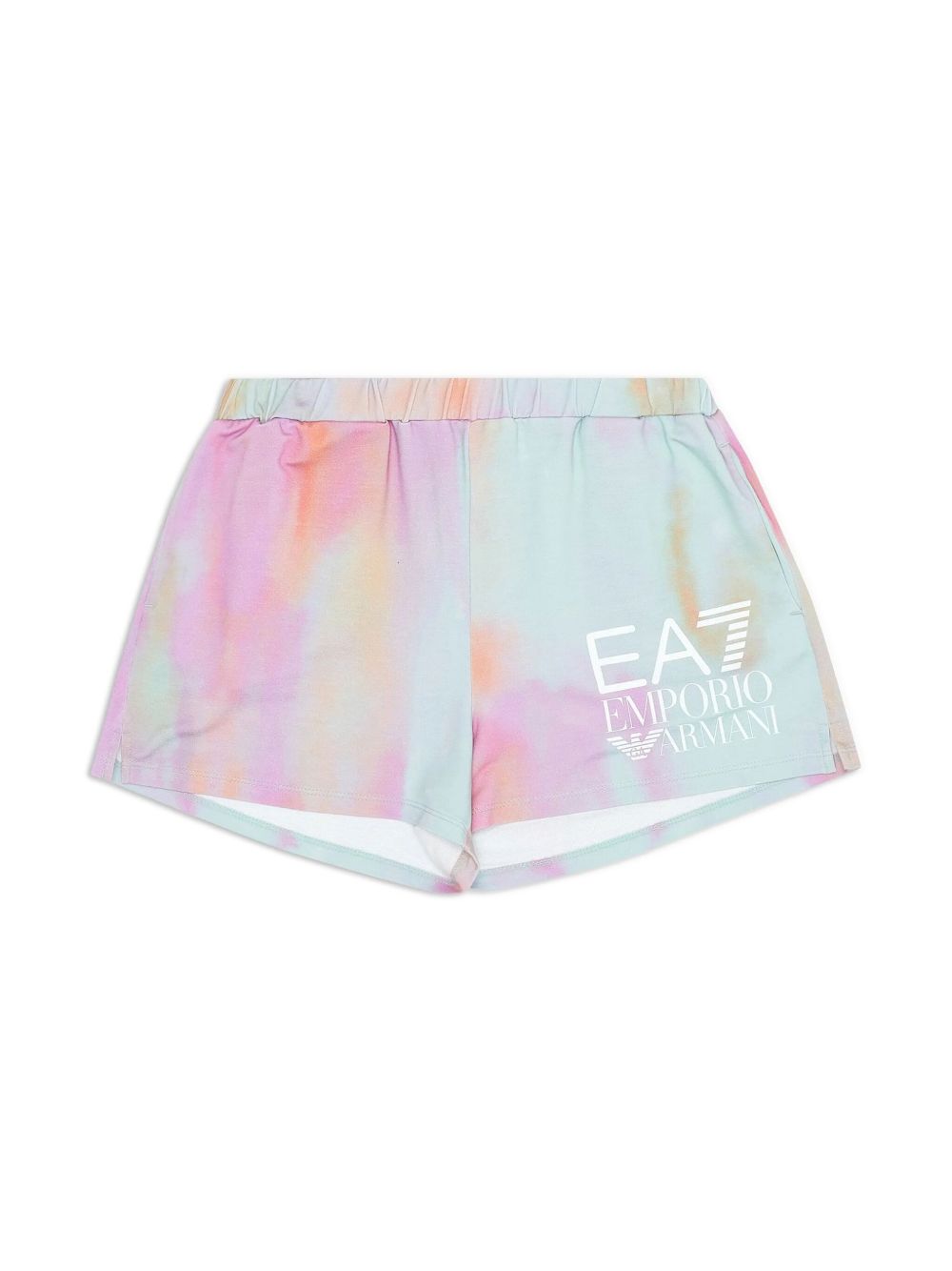 Emporio Armani Kids logo印花抽象图案短裤 - 蓝色
