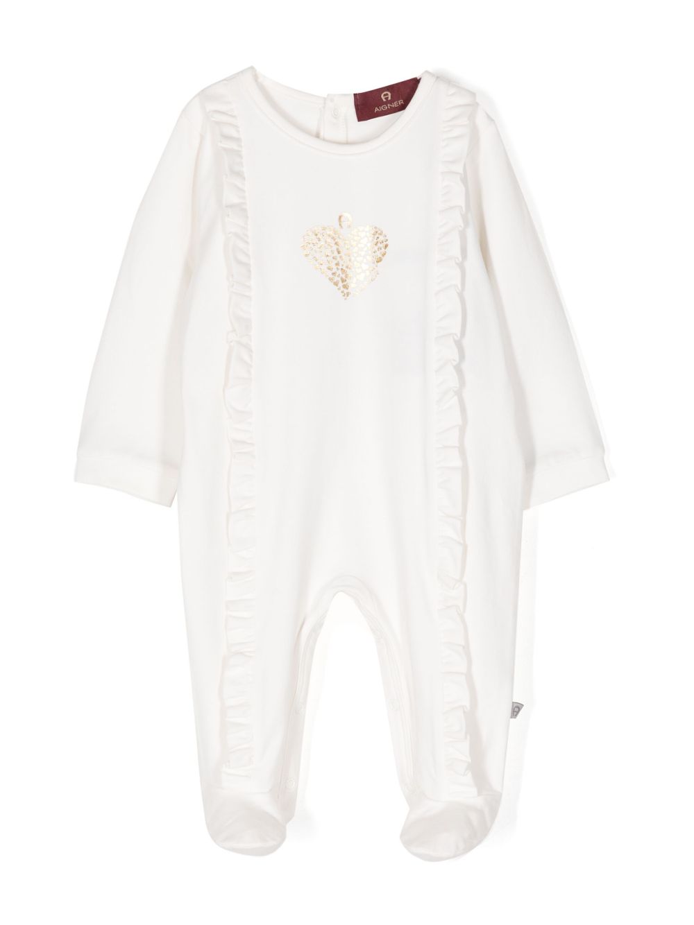 Aigner Kids 荷叶边饰比马棉连体睡衣 - 中性色