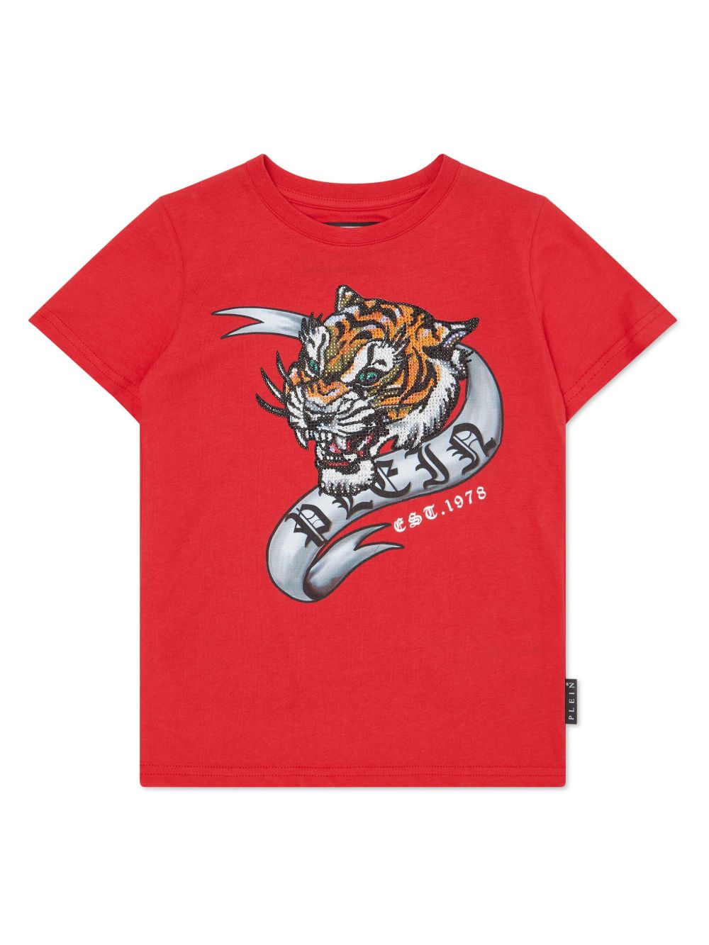 Philipp Plein Junior 晶饰老虎图案T恤 - 红色