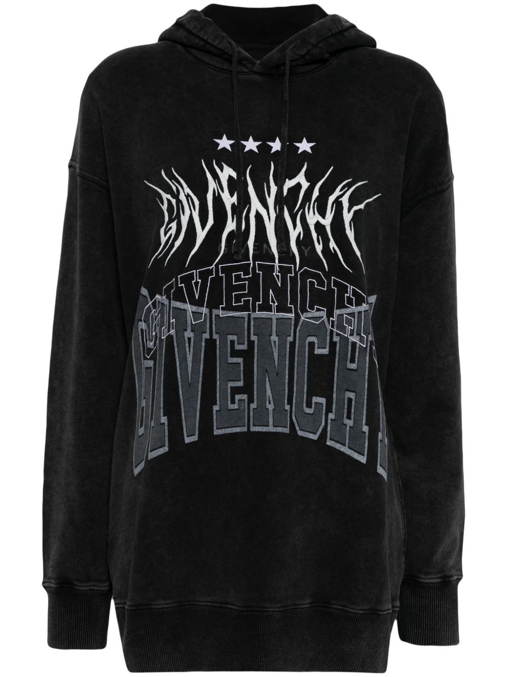 Givenchy logo印花棉连帽衫 - 黑色