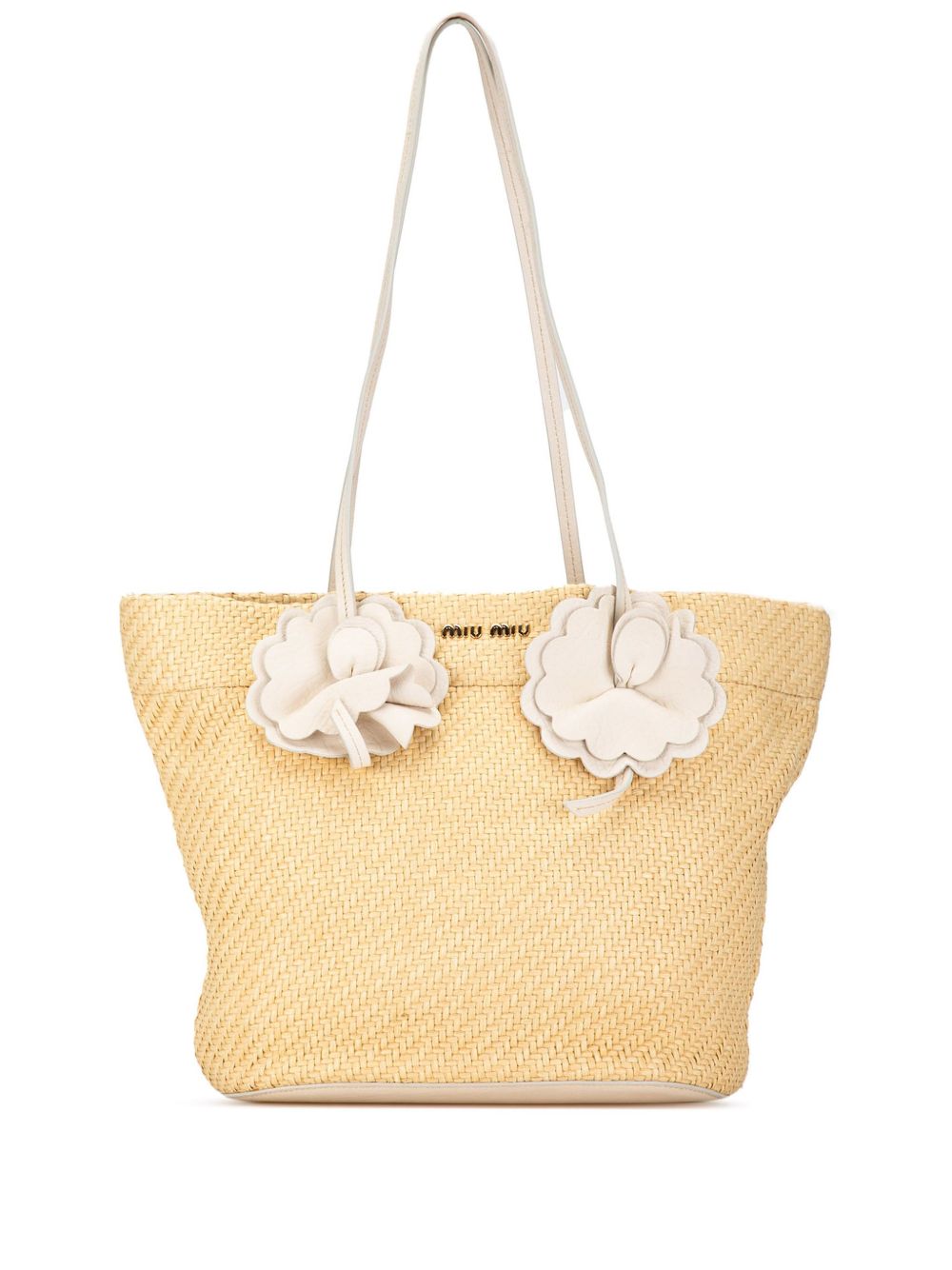 Miu Miu Pre-Owned 草编花卉缀饰手提包（2010-2023年典藏款） - 褐色