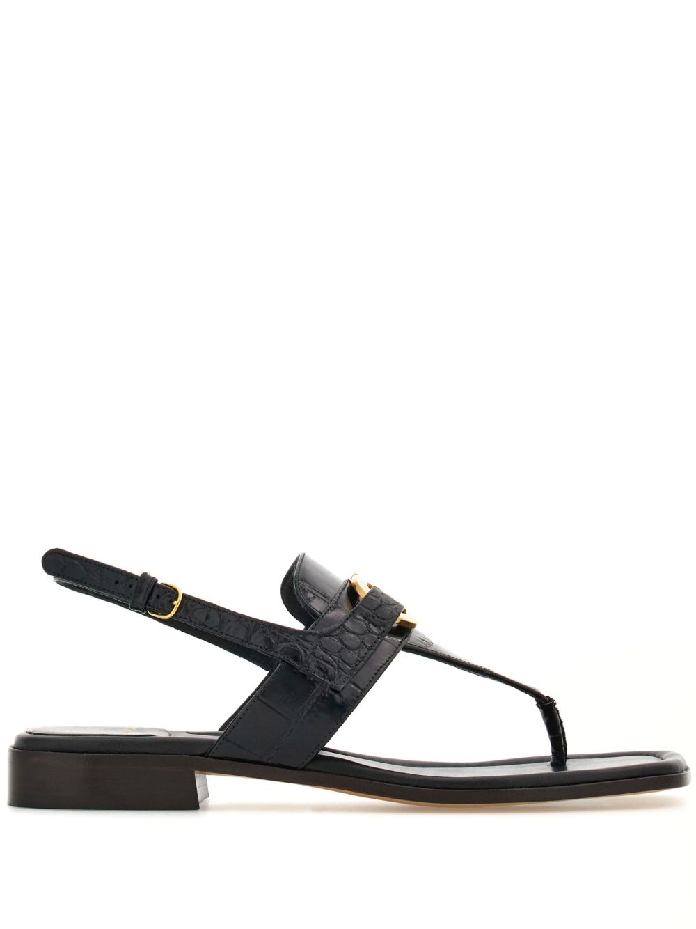 Ferragamo Gancini 扣环皮质凉鞋 - 黑色
