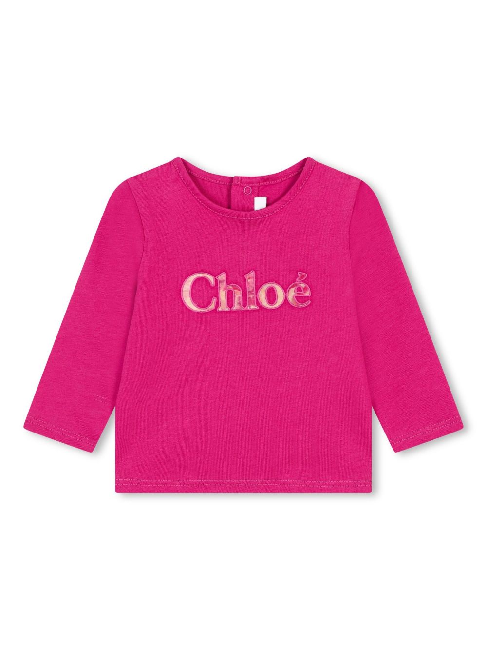 Chloé Kids 刺绣logo棉T恤 - 粉色