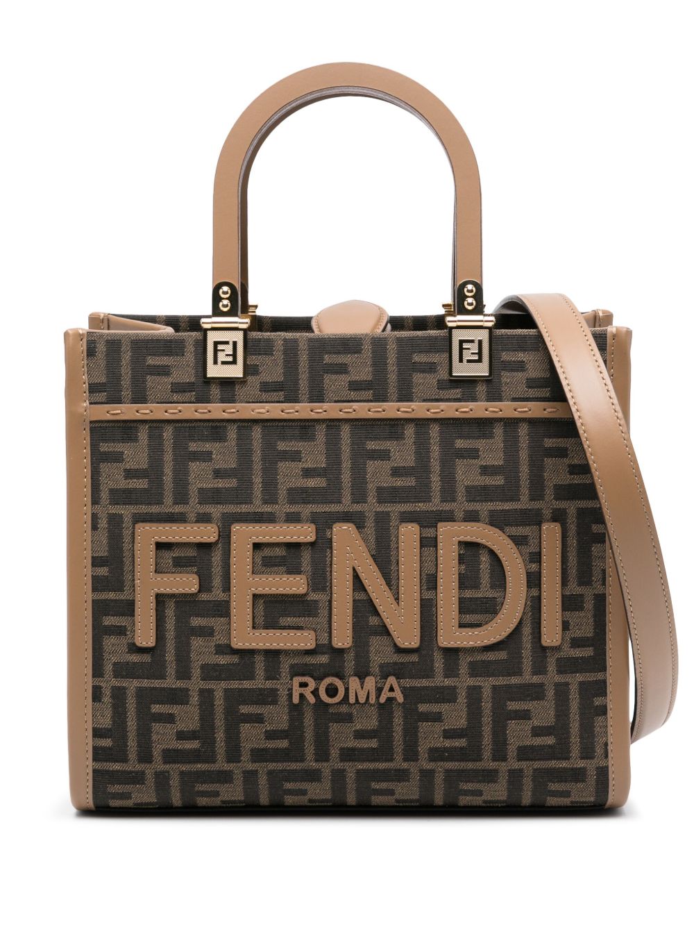 FENDI Sunshine 小号托特包 - 褐色