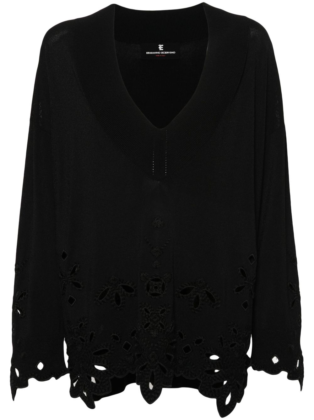 Ermanno Scervino 马德拉刺绣罗纹毛衣 - 黑色