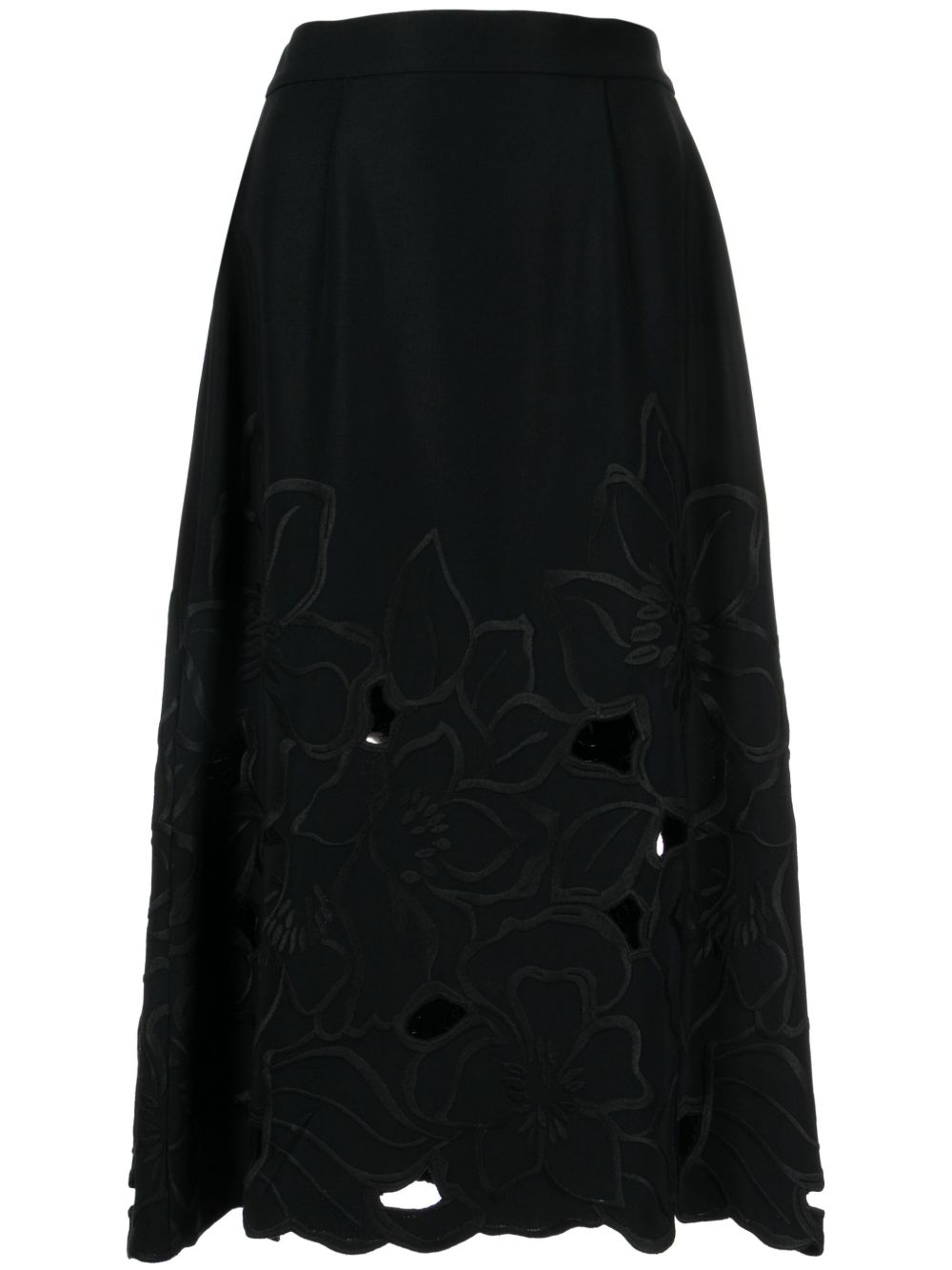 Elie Saab 镂空花卉细节中长半身裙 - 黑色