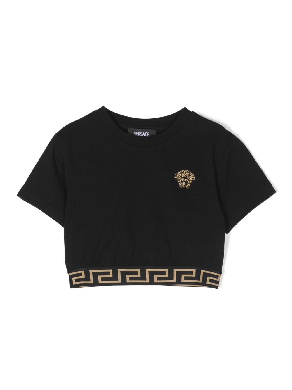 Versace Kids Medusa 刺绣棉T恤 - 黑色