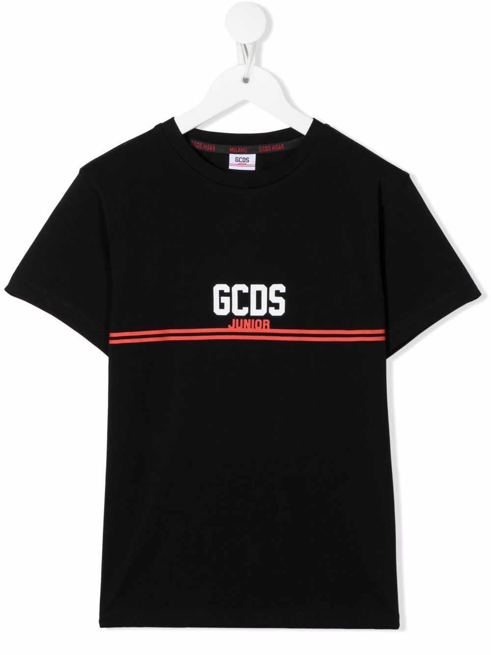 Gcds Kids logo条纹T恤 - 黑色