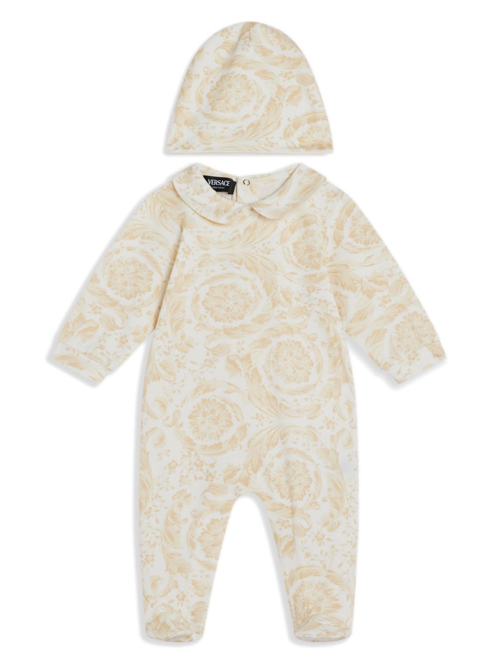Versace Kids 巴洛克印花平纹针织连体衣套装 - 白色