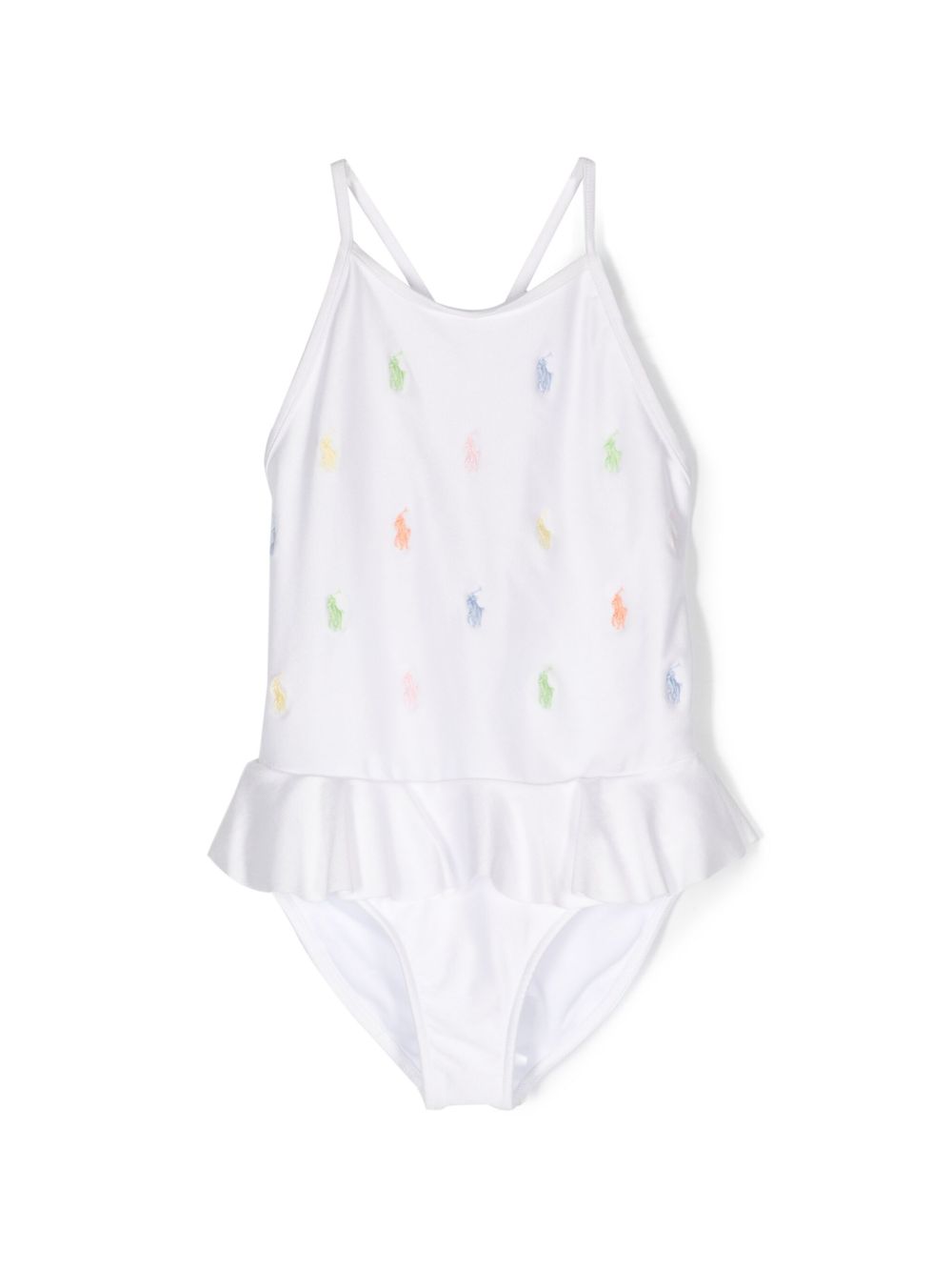 POLO RALPH LAUREN KIDS logo刺绣束腰伞摆连体泳衣 - 白色