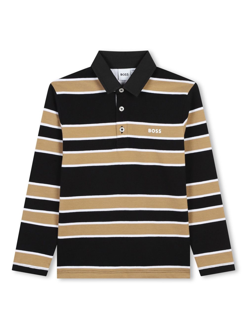 BOSS Kidswear logo印花条纹polo衫 - 黑色