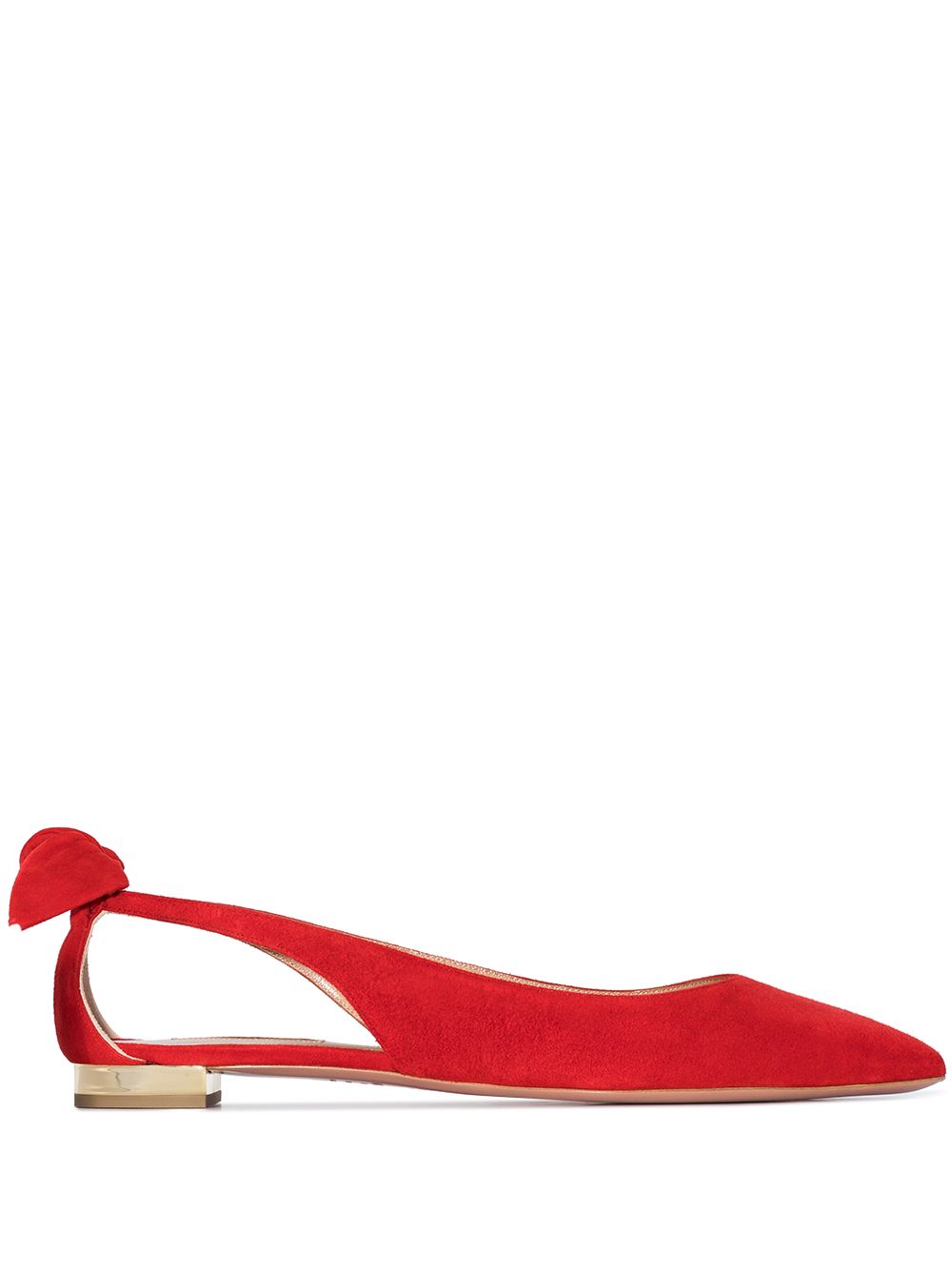 Aquazzura Bow Tie 绒面皮芭蕾舞平底鞋 - 红色