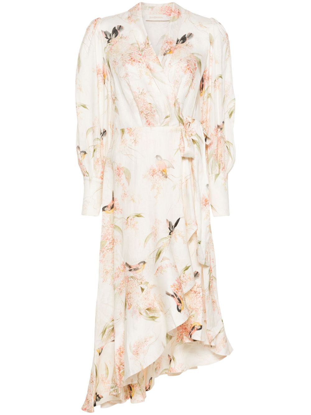 ZIMMERMANN Coral Birds 印花裹身式中长连衣裙 - 粉色