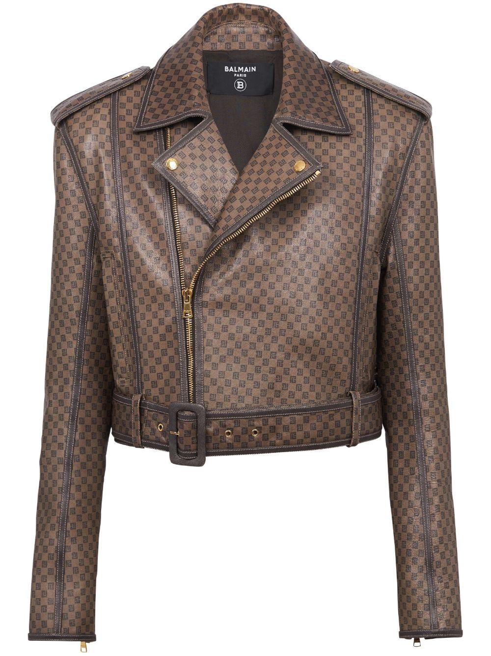 Balmain logo压纹皮质夹克 - 褐色