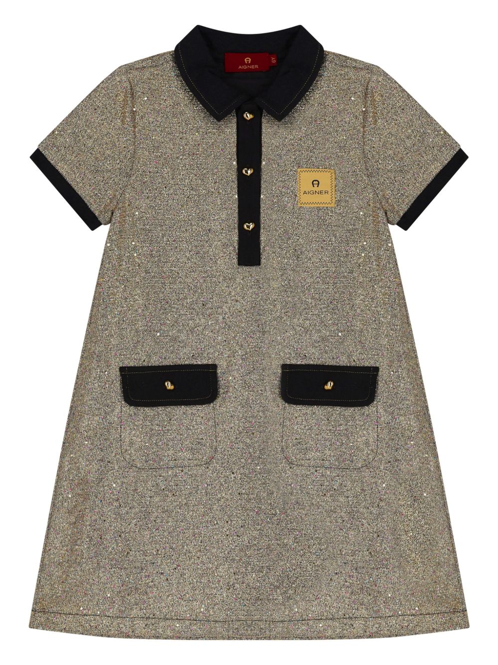 Aigner Kids 亮片金葱标贴连衣裙 - 金色