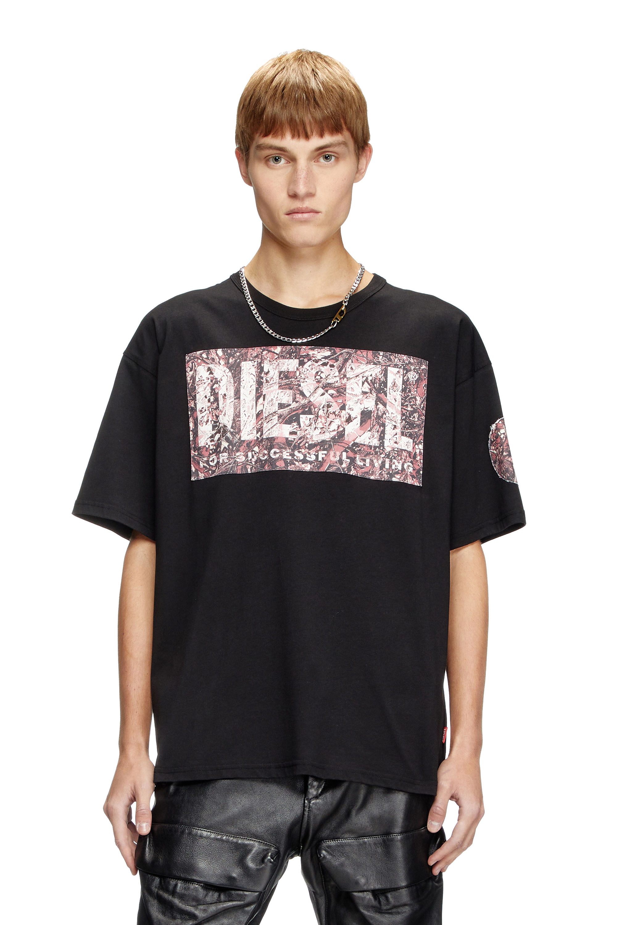 Diesel - T-shirt with large gabardine patch logo - T-Shirts - Man - Black