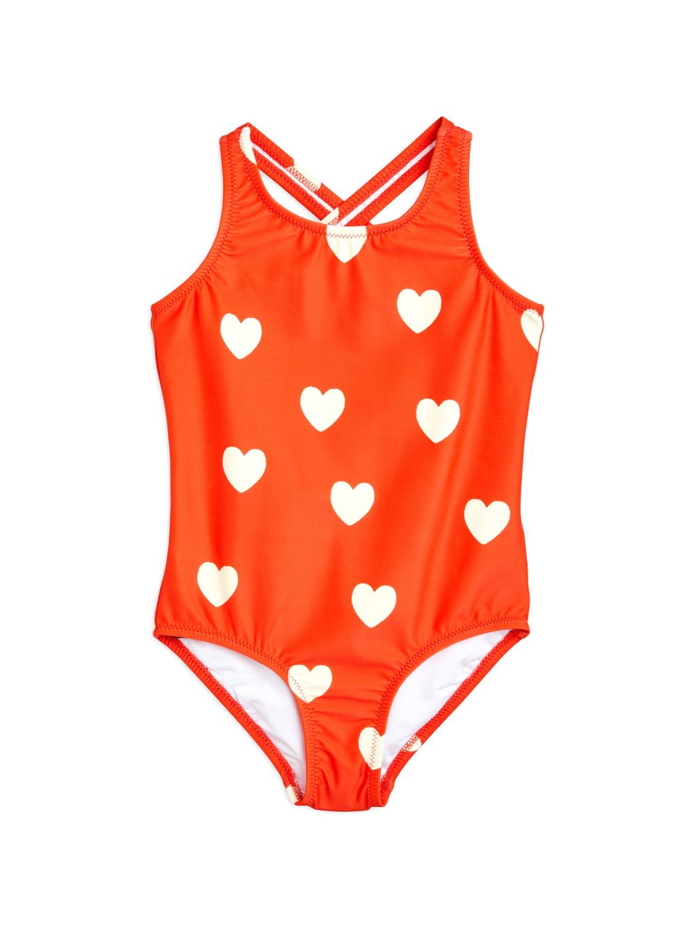 Mini Rodini Hearts 印花交叉肩带连体泳衣 - 红色