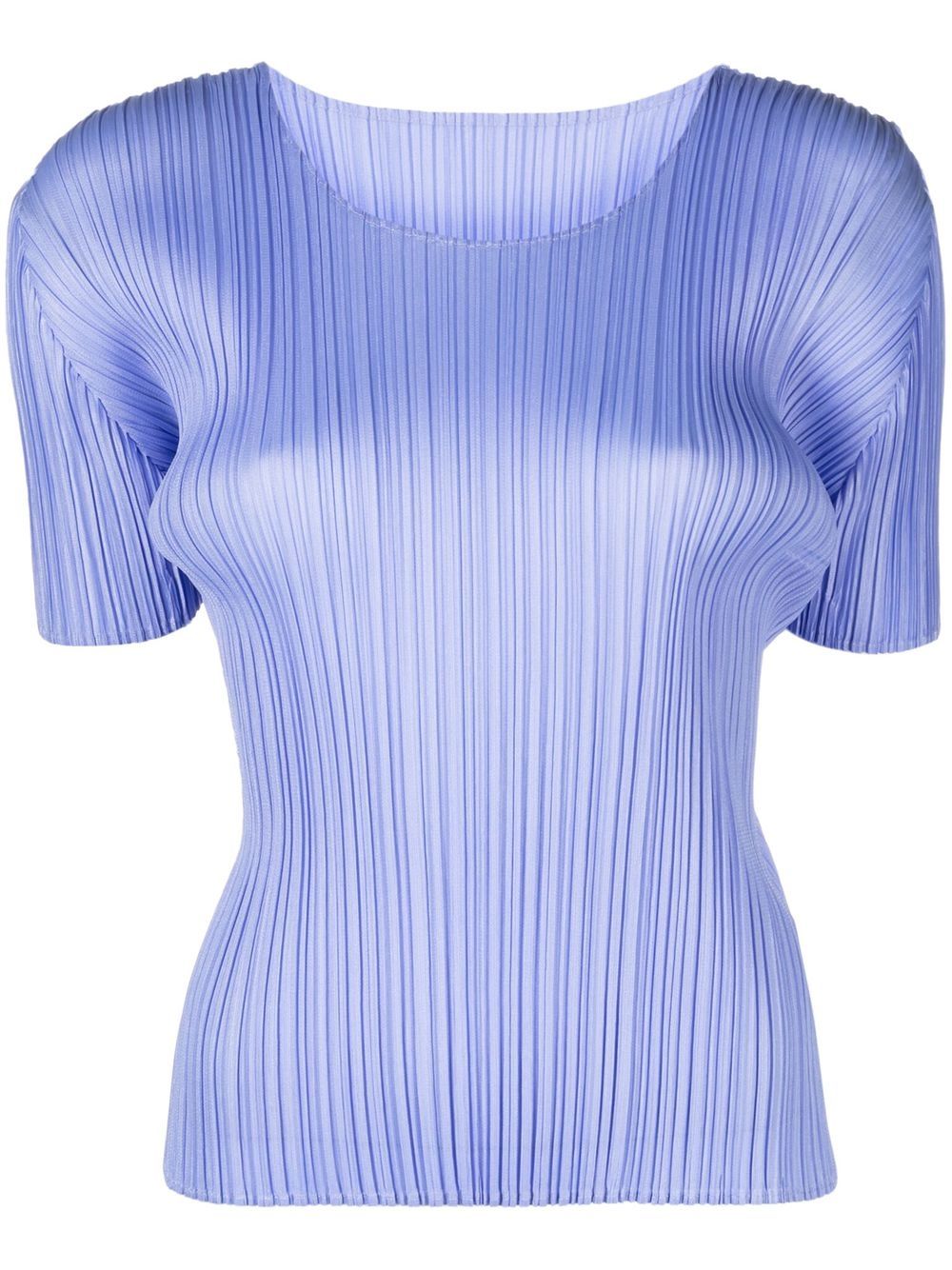 Pleats Please Issey Miyake 百褶圆领T恤 - 蓝色