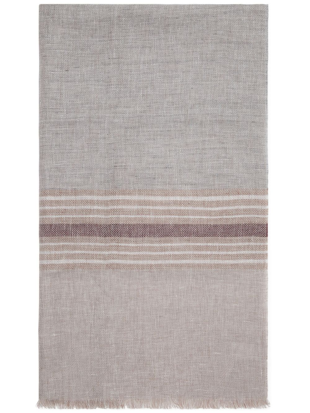 Brunello Cucinelli 条纹细节混色亚麻围巾 - 褐色