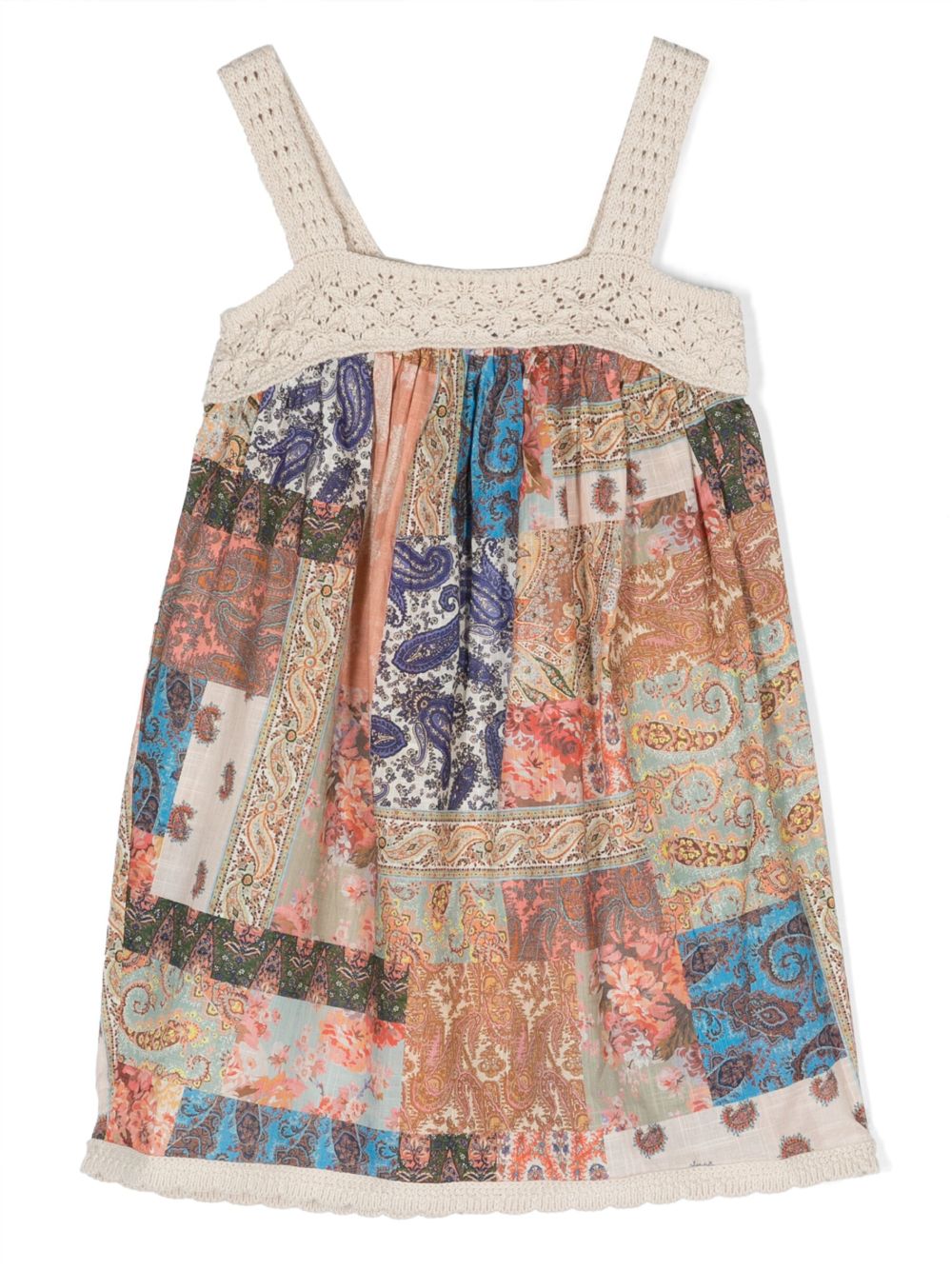 ZIMMERMANN Kids 钩编针织边饰佩斯理拼贴连衣裙 - 粉色