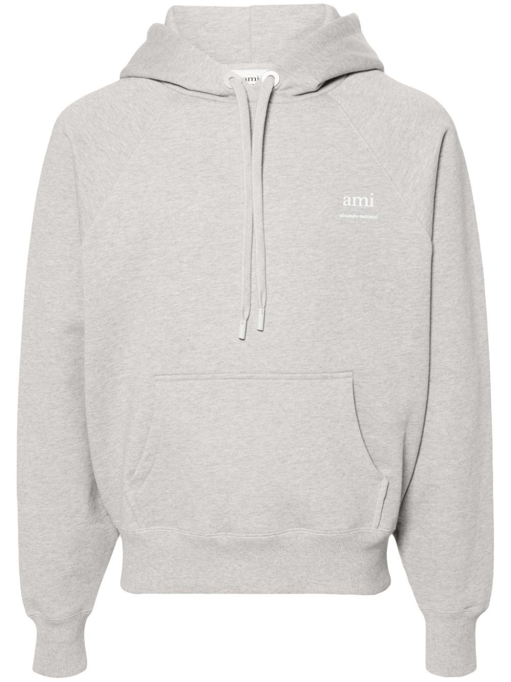 AMI Paris logo印花棉连帽衫 - 灰色