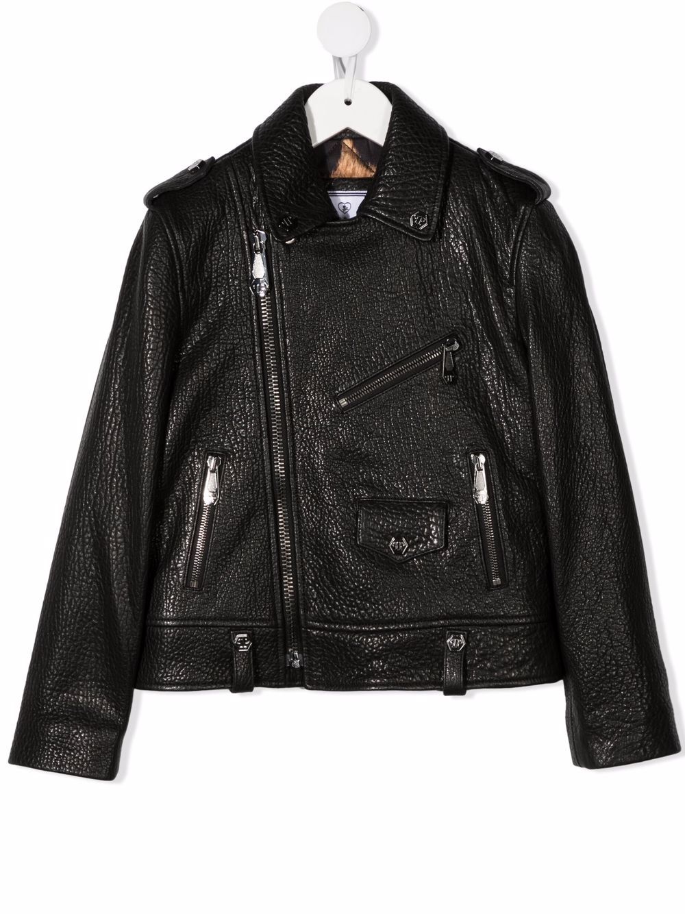 Philipp Plein Junior Iconic Plein 机车夹克 - 黑色
