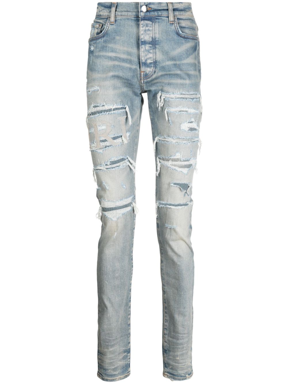 AMIRI Varsity 撕裂效果紧身牛仔裤 - 蓝色