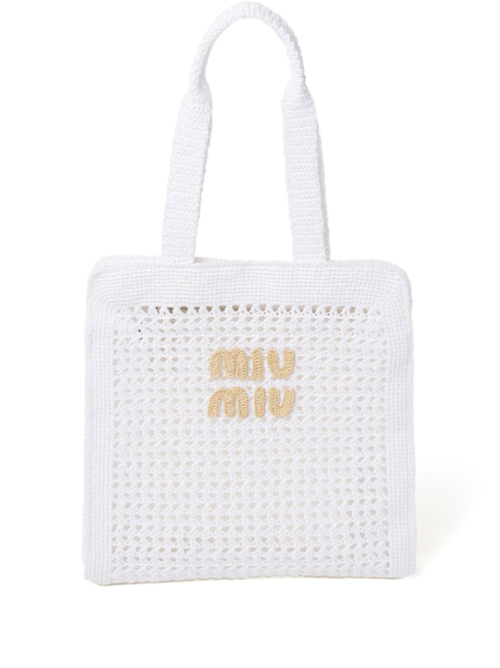 Miu Miu logo贴花钩编针织手提包 - 白色